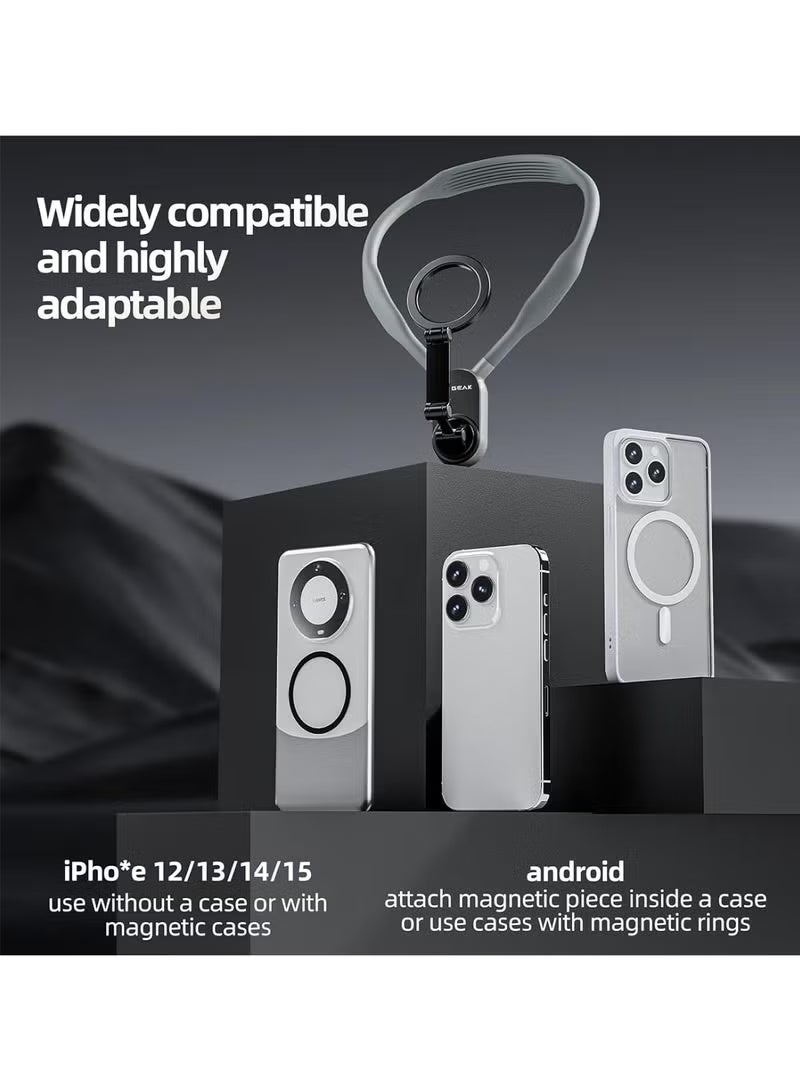 TELESIN حامل رقبة مغناطيسي من تيليسين للهواتف، حامل هاتف محمول معلق على الرقبة POV/Vlog سيلفي يد حرة قلادة حزام هاتف لتسجيل الفيديو لهواتف آيفون 15 14 13 12، هواتف أندرويد (رمادي) - Image 2